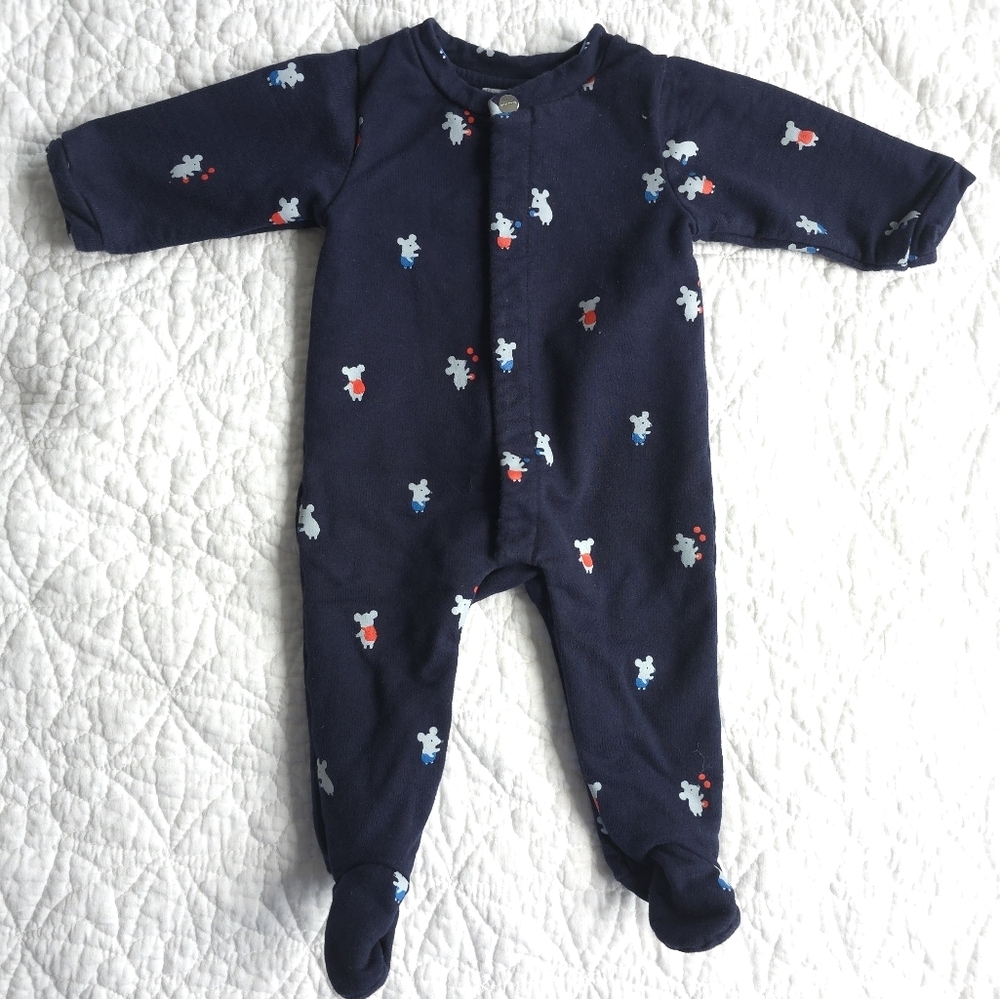 Jacadi Unisex Mid Weight Cotton Footed Sleeper Newborn -1month Mouse Print